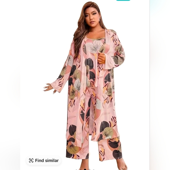 Floral Kimono Pajama and Robe Set in Soft Pink and Olive 4XL - Picture 8 of 11